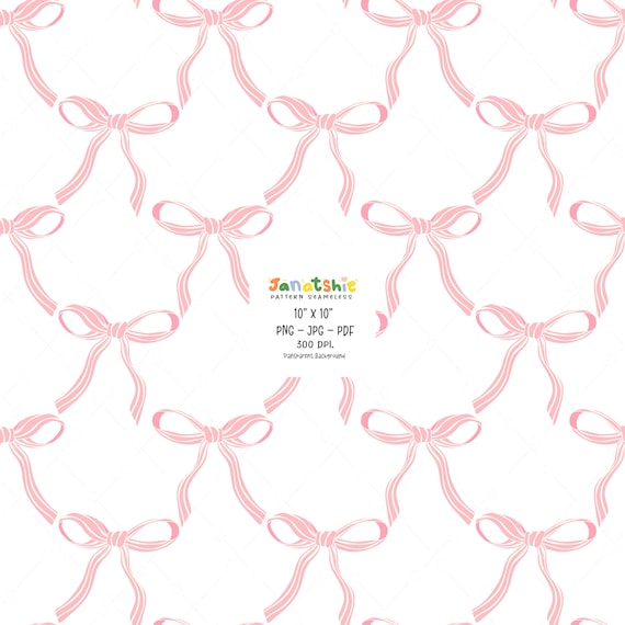 Coquette Pattern: Pink Ribbon Bow Seamless Digital Paper (PNG, JPG, PDF)