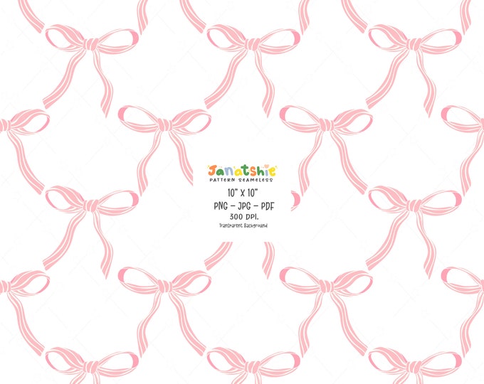 Coquette Pattern: Pink Ribbon Bow Seamless Digital Paper (PNG, JPG, PDF ...