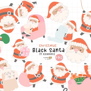 Babbo Natale nero Africa America Babbo Natale Kawaii Retro Cartoon PNG Clipart Set
