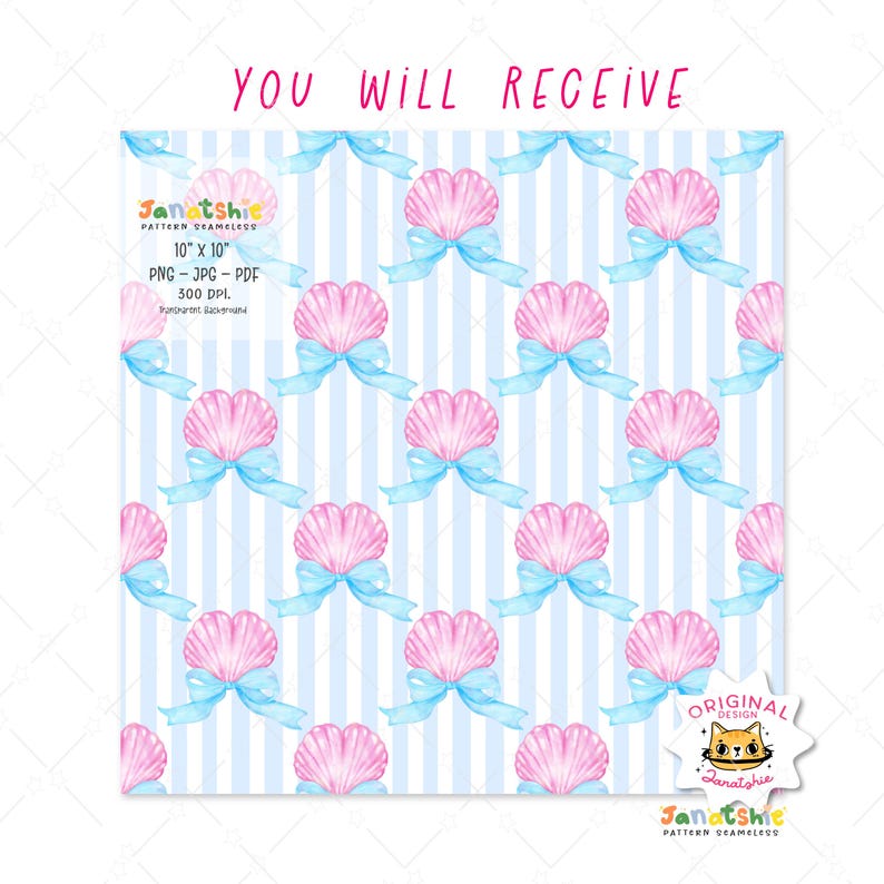 Coquette Seashell Seamless Pattern PNG, Pastel Coastal Bow, Summer ...