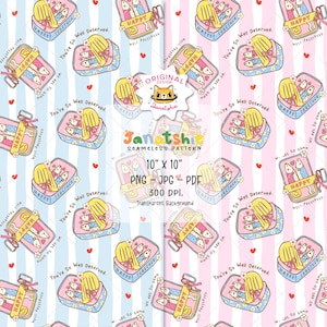 Coquette couple sardines amoureux modèle sans couture | Fond de rayure esthétique pêcheur d'été girly mignon | Papier PNG pour boîte de conserve rétro pastel