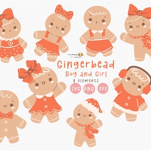 Gingerbread boy and Girl SVG Clipart Set, Cute Gingerbread cookie svg Clip Art, Gingerbread man png, Kawaii Kid Cartoon Character