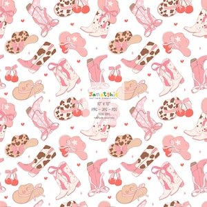 Kokette Cowgirl Stiefel und Hut Muster nahtlose, Western Soft Mädchen Muster Girly Cowboy druckbare nahtlose wiederholen Muster Digitales Papier