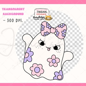 Groovy Pastel Halloween Clipart Pastel ghost png Girly Coquette Ghost png Retro Flower Ghost png Kawaii spooky cartoon doodle clip art