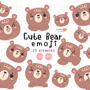 Cute Kawaii bear face Expression Emoji Doodle Cartoon SVG PNG Set - Kawaii Hand-Drawn Art