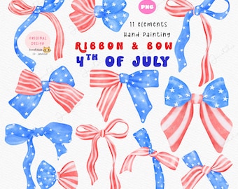 Coquette 4th of July Bow: America Ribbon Watercolor Clipart (PNG Digital Download