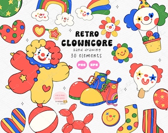 Clowncore png, accessoires clowncore, clown mignon cirque kidcore png, idée de conception png à la mode pour la sublimation d'autocollants numériques et de t-shirts