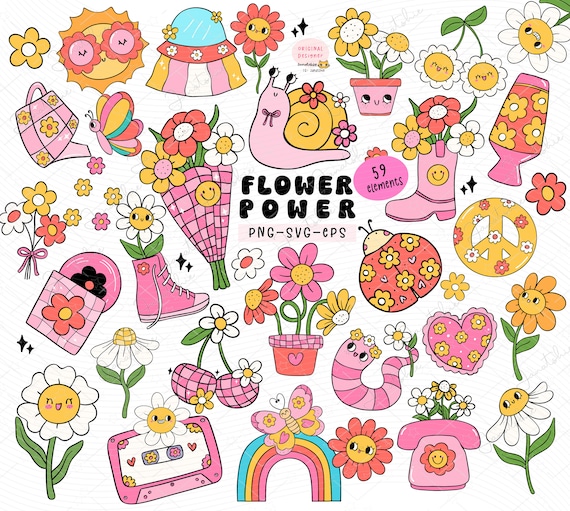 Groovy Flower Power SVG Clipart – Retro Y2K Smiling Daisy  display picture 1