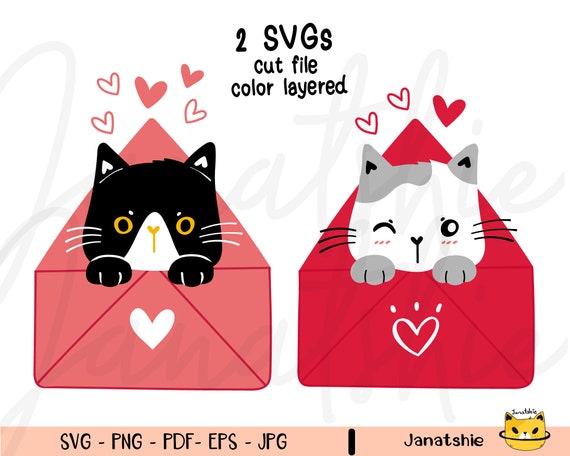 Download Cute Cat Valentine Svg Cat Clip Art Cat In Love Letter Etsy PSD Mockup Templates