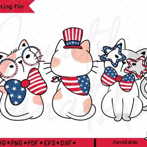 Gatos del 4 de julio Gato retro del Día de la Independencia con lazo svg Gatito divertido