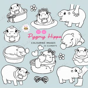 Kolorowanka dla małego hipopotama karłowatego Clipart Kontur hipopotama karłowatego Doodle czarno-biały pomysł na kolorowankę i cyfrowy znaczek