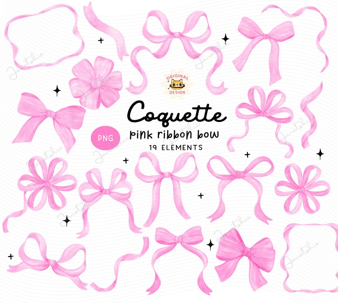 Coquette Ribbon Bow Watercolor Soft Pink Preppy Elegant Hand Painting ...
