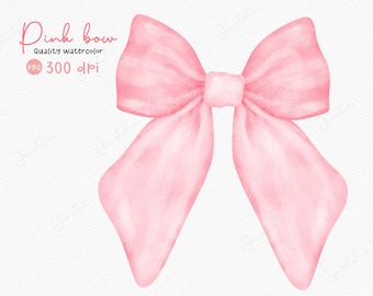 Pink Coquette Bow Watercolor PNG clipart Girly Hair bow tie Hand Painted Vintage Pastel Soft girl era bow.