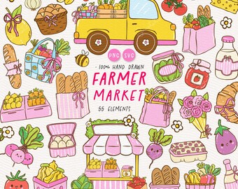 Coquette Farmers Market Clipart: Hand-Drawn Produce PNG SVG