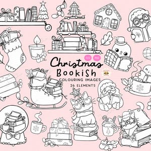 Ausmalbild Weihnachten Ausmalbild Clip Art Groovy Weihnachten Bücher Liebhaber Doodle Gliederung Weihnachten Lesezeichen digital Stempel Design png