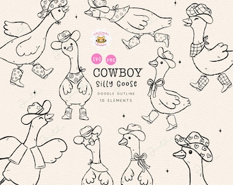 Cowboy Goose Doodle SVG PNG: Western Clipart Graphics