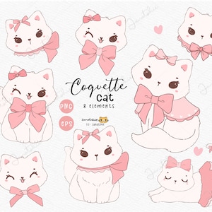 Gato coqueto png, gato con lazo rosa png, Gatito preppy, Gatito coqueto vintage retro garabato dibujo a mano vector eps, png