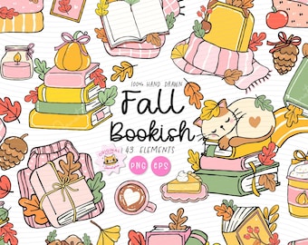 Fall Bookish Clipart Set: Cozy Autumn Reading PNG (Digital Download)