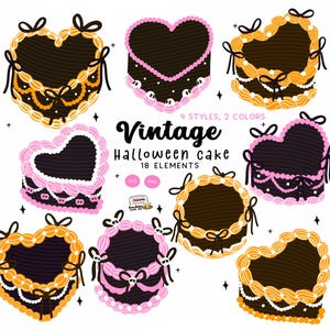 ダークバレンタインハートケーキpng ヴィンテージレトロハロウィンケーキpng コケットハロウィンケーキクリップアート ゴシック誕生日壁アート装飾印刷可能