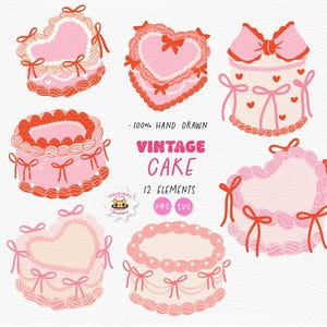 Pastel de corazón vintage png, pastel de San Valentín retro SVG, pastel coqueto clipart, pastel de bodas, pastel de cumpleaños para decoración de arte de pared o impresión de calcomanías