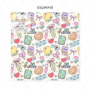 Pastel School Supplies Seamless Pattern: Retro Digital Paper (PNG, PDF ...