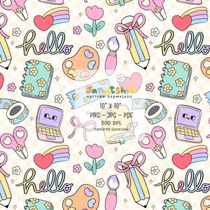 Pastell Schule Lieferungen Seamless Pattern-Datei Retro zurück in die Schule sich wiederholenden Hintergrund Trendy digitales Papier druckbare Hintergrund