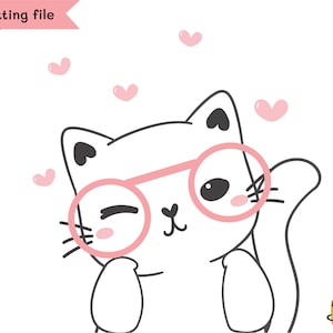 Schattige kat svg-bestand knippen, nerd kat svg-illustraties, kat met bril png, schattig kitten svg, digitale cartoon illustratie clipart SVG PNG