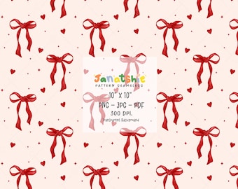Red Coquette Bow Pattern: Valentine's Day & Christmas Day Digital Paper (PNG, JPG, PDF)