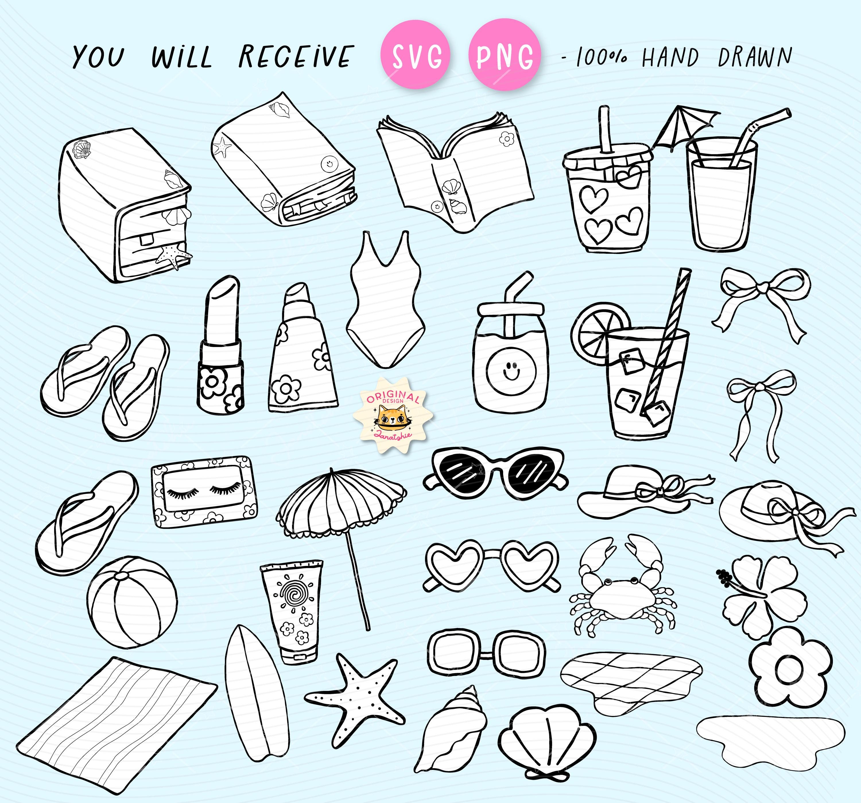 Summer Bookish Clipart: Coastal Beach Reading Doodles (SVG PNG Digital ...