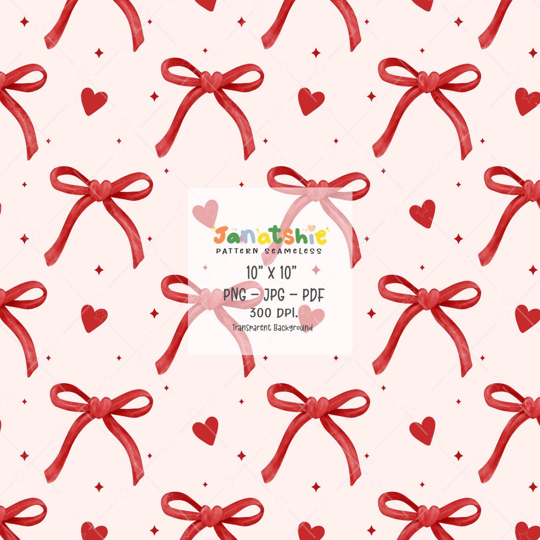 Red Coquette Ribbon Bow Valentine Pattern Seamless Christmas Preppy Red ...