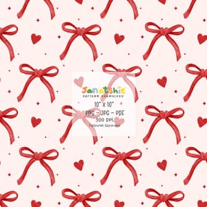 Red Bow Valentine Seamless Pattern: Coquette Digital Paper (PNG, JPG, PDF)