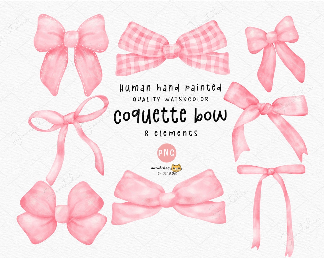 Pink Coquette Ribbon Bow Watercolor PNG Set Elegant and Charming Digital  Download for Crafts 