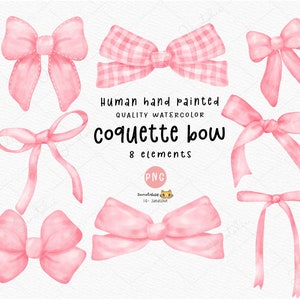 Rosa Kokette-Band-Schleife-Aquarell-PNG-Set - Eleganter und charmanter digitaler Download zum Basteln