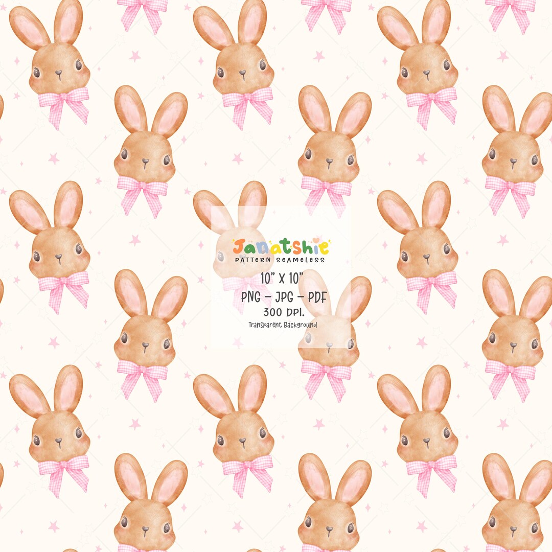 Watercolor Bunny Seamless Pattern: Coquette Easter Digital Paper (PNG ...