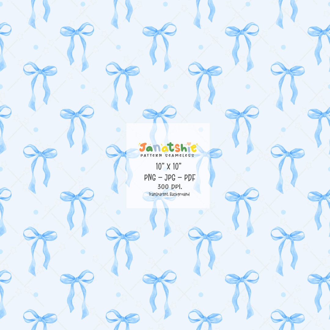 Blue Bow Seamless Pattern: Watercolor Coquette Print (PNG, JPG, PDF) - Etsy