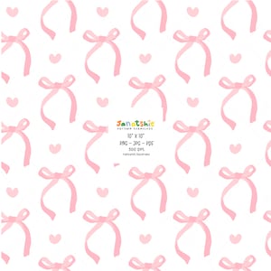 Coquette Pattern Seamless Cute Preppy Pink Ribbon Bow - Sfondo digitale di carta stampabile ripetuto - PNG, JPG, PDF