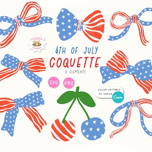Lazo desordenado del 4 de julio SVG PNG / Cinta patriótica divertida Clipart / Color editable de Canva / Diseño de sublimación de chica americana retro