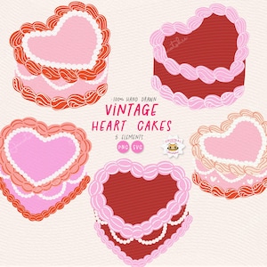 Bolo de coração vintage png, bolo de coração de dia dos namorados retrô svg clipart, bolo de casamento, bolo de aniversário para decoração de arte de parede ou impressão de adesivo
