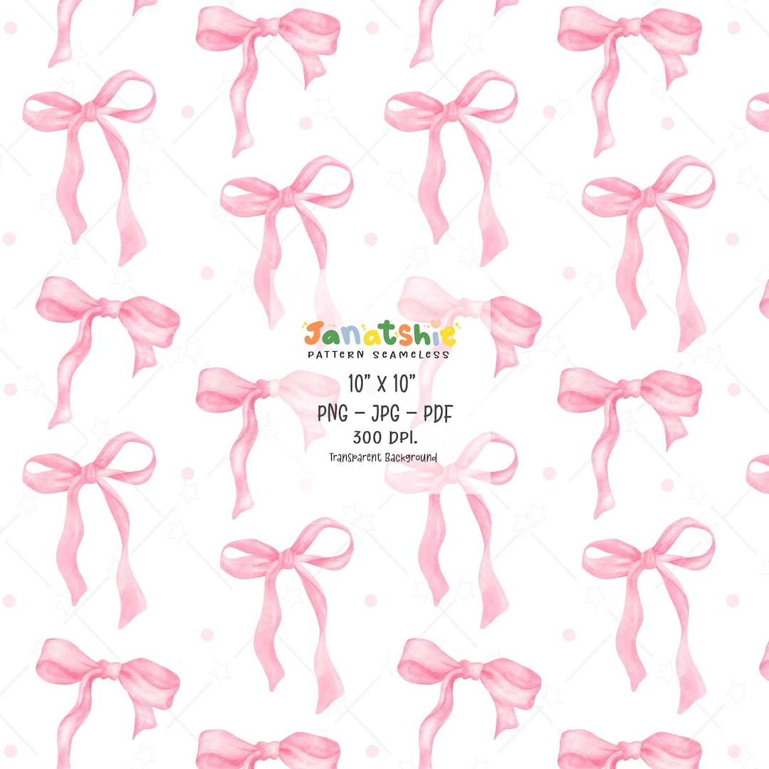 Coquette Pink Ribbon Bow Watercolor Pattern: Seamless Preppy Digital ...