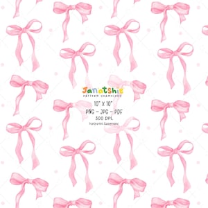 Aquarell Coquette Ribbon Bow Muster Nahtlos niedlich adrette rosa Schleife - Druckbare Wiederholung Digital Papier Hintergrund - PNG, JPG, PDF