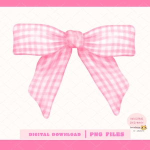 Fiocco rosa png Fiocco a quadretti Coquette Acquerello PNG clipart, fiocco da ragazza morbido e vintage dipinto a mano.