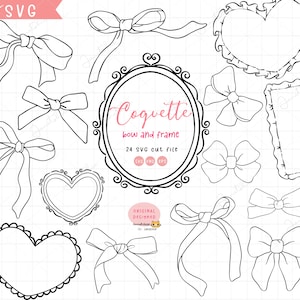 Kokette Bögen Umriss SVG Retro Ribbon Bogen Rahmen Vintage Ribbon Outline Valentine Ästhetische Färbung Schnittdateien