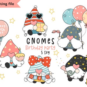Buon compleanno Gnomo svg clipart set Gnomo nordico Festa di compleanno clipart Festa elfo PNG Gnomi scandinavi clip art con palloncino e torta