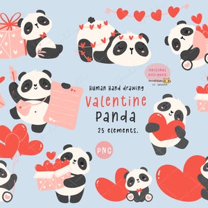 Panda de San Valentín PNG Clipart Set Bebé Animal Alegre Dibujos Animados Descarga Digital