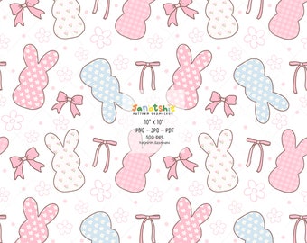 Coquette Easter Bunny Peep Pattern: Girly Retro Digital Paper (PNG, PDF, JPG)