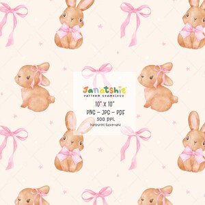 Kokette Osterhase Musterdesign Aquarell Vintage Kaninchen mit Schleife Printable Wiederholung Digital Papier Hintergrund