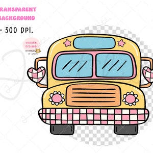 Groovy tillbaka till skolan png, retro lärare png, skolmaterial png, disco examen clipart, krita, skolbuss clipart bild 4