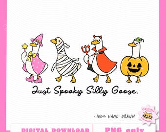 Silly Goose Halloween PNG, Spooky Goose T-Shirt Design, Sublimation Printable, Hand Drawn