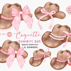 Kokette Cowgirl Hut Png, Aquarell Cowgirl, Hut mit Schleife Png, Landmädchen Png, Western Png, rosa Schleife Ästhetik Png, kokette Cowboyhut