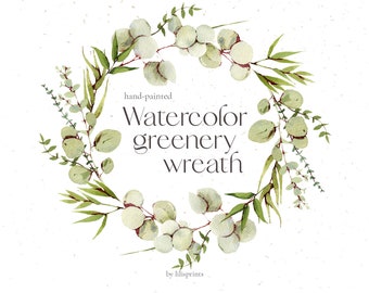 Watercolor eucalyptus clipart - Watercolor greenery garland png - Watercolor greenery clipart floral wreath png - Floral circle frame